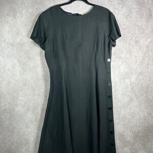 Barry Bricken Maxi Dress Womens Size 10 Black Silk‎ Linen Blend Button Side